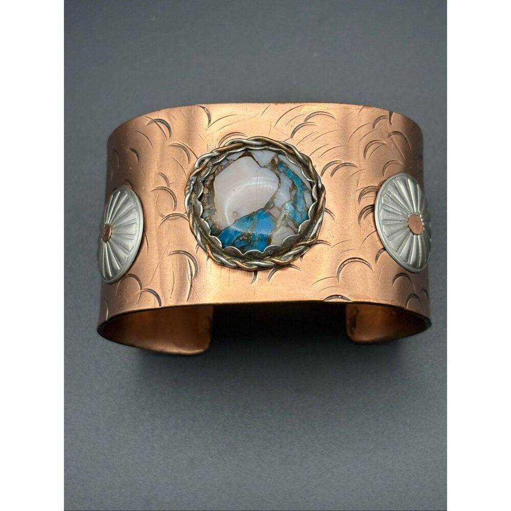 Bracelet, Turquoise & Opal Copper Cuff, NEW, sterling accents, Handmade, Artisan